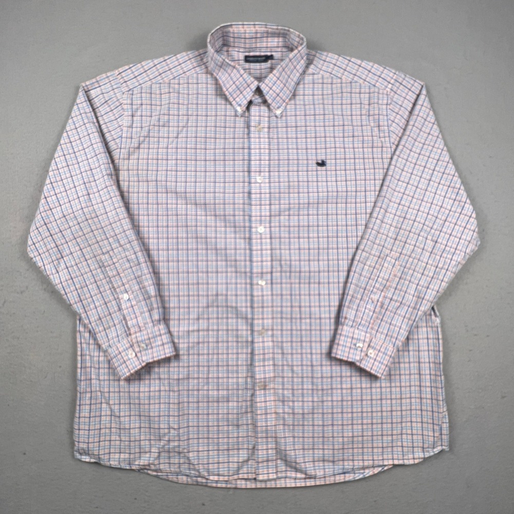 Southern Marsh Shirt Mens XL Blue Orange Plaid Tattersall Cotton Button Down